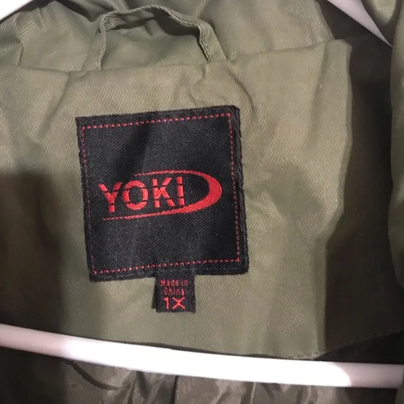 YOKI woman’s light weight fall jacket with hood, size 1XL, color olive green. - Picture 3 of 7